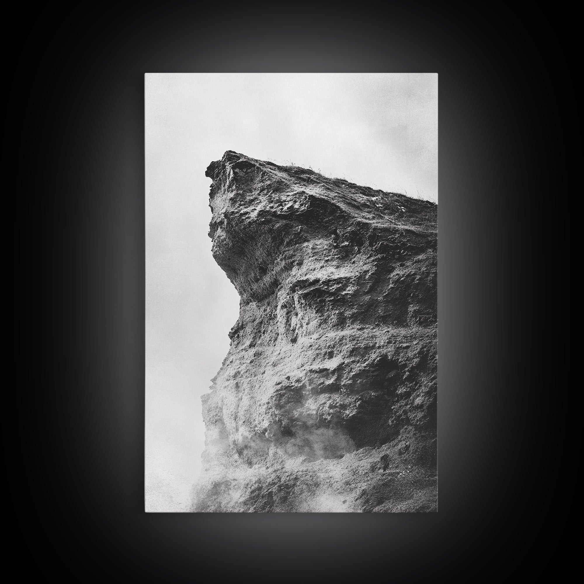 Stone Cliff Form, Abstract Rock Shape, Moody Earth Scene, Nature Texture, Framed Canvas Print, Office Wall Art, Minimalist Mountain Decor