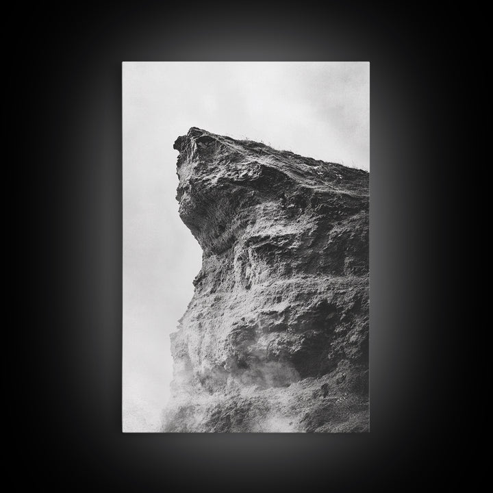 Stone Cliff Form, Abstract Rock Shape, Moody Earth Scene, Nature Texture, Framed Canvas Print, Office Wall Art, Minimalist Mountain Decor