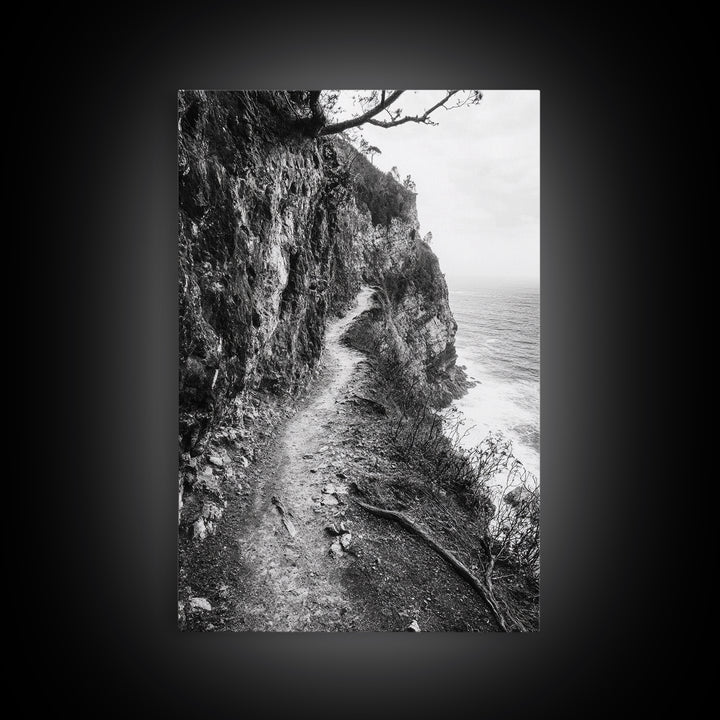 Cliffside Trail, Seaside Path, Coastal Adventure, Outdoor Photography, Framed Canvas Print, Cabin Nature Lover Wall Art, Bedroom Wall Art