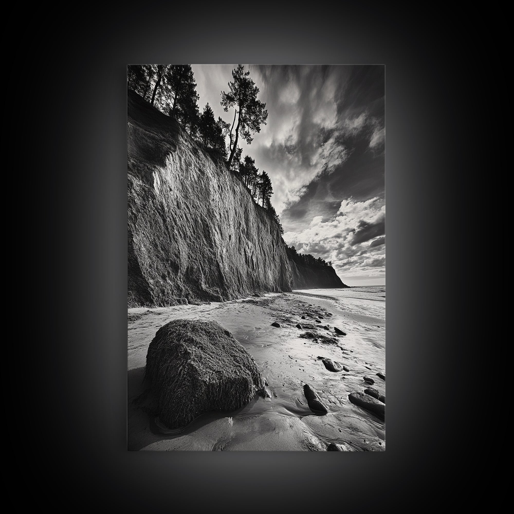 Cliffside Trees, Coastal Horizon, Rugged Seashore, Pacific Northwest Print, Framed Canvas Print, Fall Nature Wall Art, Den Decor