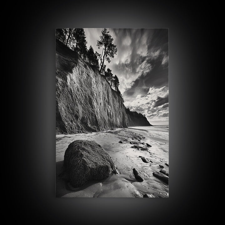 Cliffside Trees, Coastal Horizon, Rugged Seashore, Pacific Northwest Print, Framed Canvas Print, Fall Nature Wall Art, Den Decor