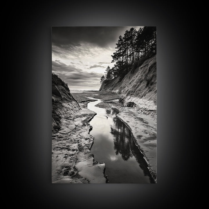 River Canyon, Dramatic Sky, Nature Pathway, Canvas Print, Adventure Wall Art, Cabin Decor, Black White Landscape Photography