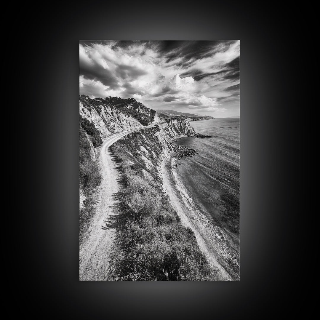 Coastal Mountain Trail, Ocean View, Travel Photography, Framed Canvas Print, Scenic Landscape Art, Office or Hallway Wall Art