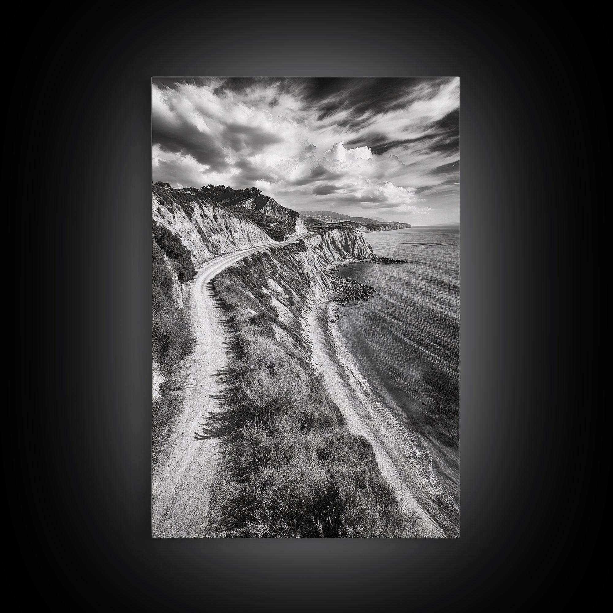 Coastal Mountain Trail, Ocean View, Travel Photography, Framed Canvas Print, Scenic Landscape Art, Office or Hallway Wall Art