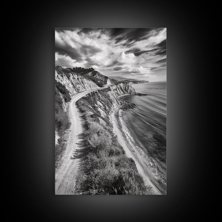 Coastal Mountain Trail, Ocean View, Travel Photography, Framed Canvas Print, Scenic Landscape Art, Office or Hallway Wall Art