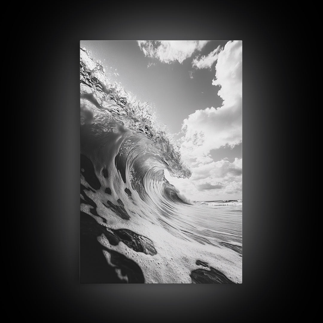 Crashing Ocean Wave, Surf Motion Art, Coastal Energy Print, Seascape Minimalism, Framed Canvas Print, Bathroom Wall Decor, Modern Beach Art