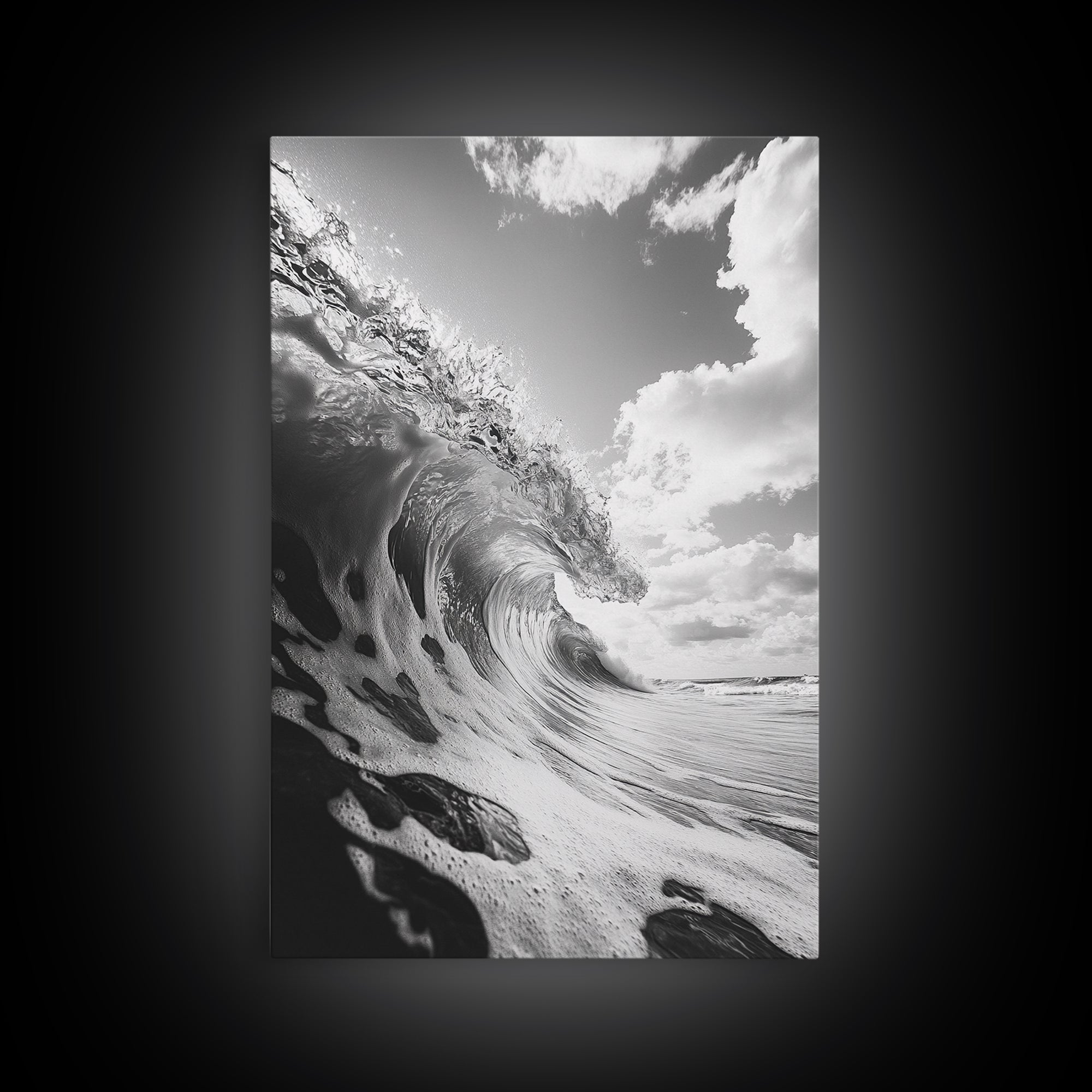 Crashing Ocean Wave, Surf Motion Art, Coastal Energy Print, Seascape Minimalism, Framed Canvas Print, Bathroom Wall Decor, Modern Beach Art