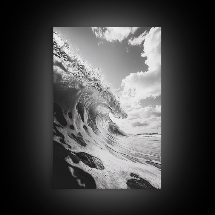 Crashing Ocean Wave, Surf Motion Art, Coastal Energy Print, Seascape Minimalism, Framed Canvas Print, Bathroom Wall Decor, Modern Beach Art