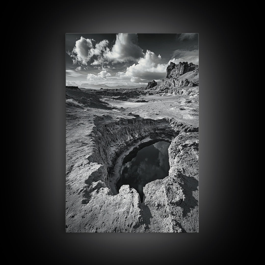 Desert Crater Scene, Surreal Landscape Art, Earth Tone Vibe, Minimalist Nature, Framed Canvas Print, Office Wall Decor, Modern Western Style
