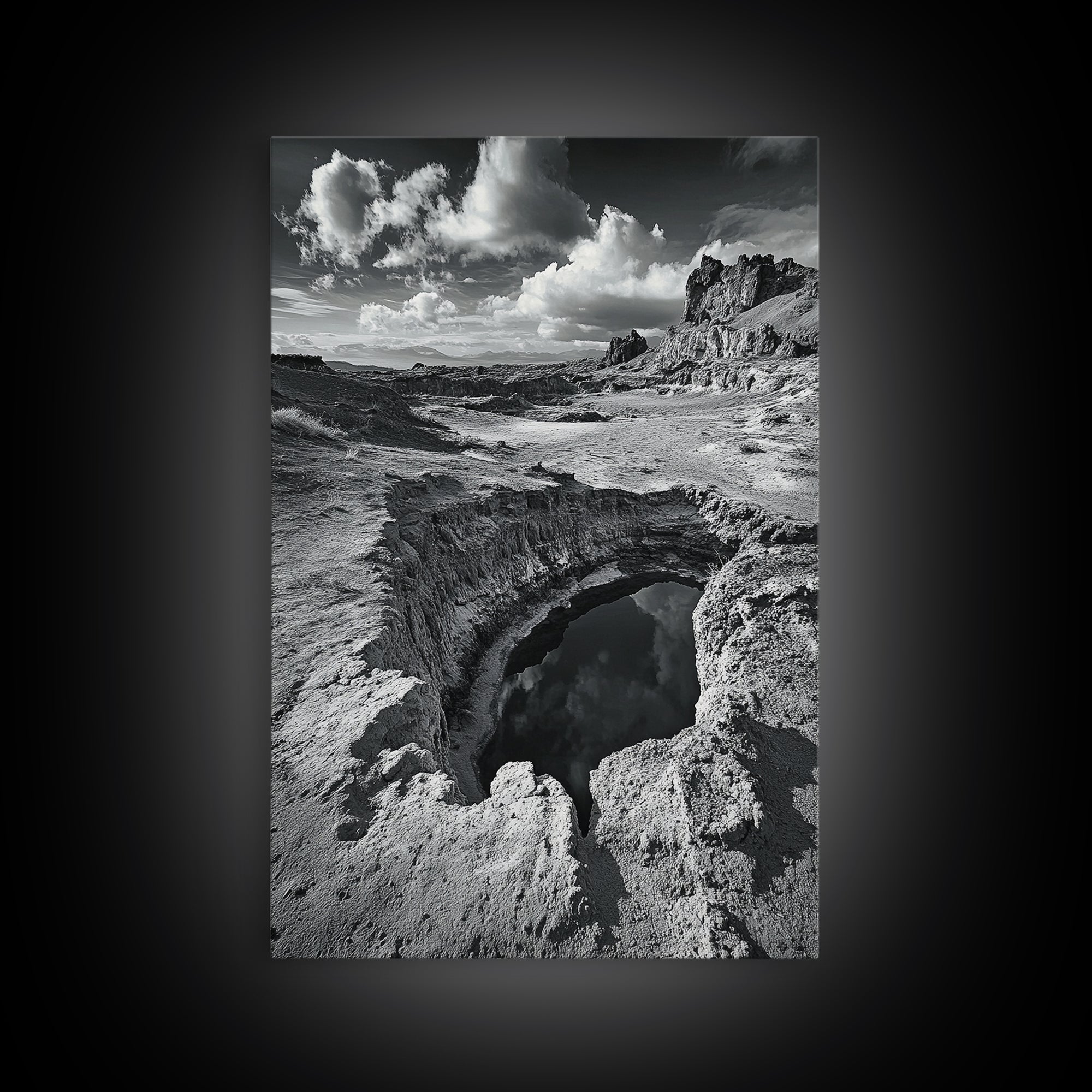 Desert Crater Scene, Surreal Landscape Art, Earth Tone Vibe, Minimalist Nature, Framed Canvas Print, Office Wall Decor, Modern Western Style