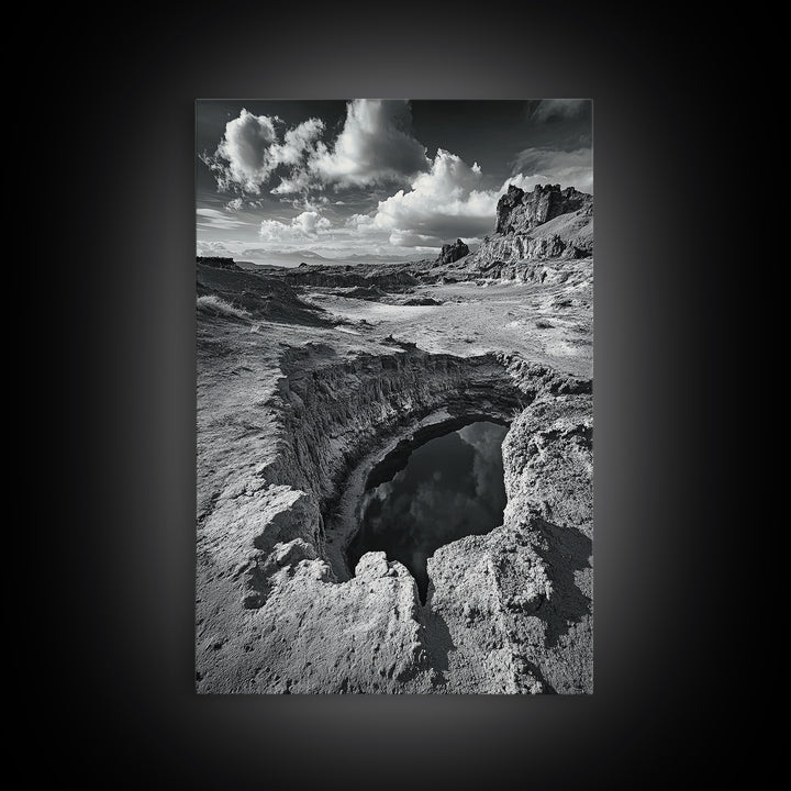 Desert Crater Scene, Surreal Landscape Art, Earth Tone Vibe, Minimalist Nature, Framed Canvas Print, Office Wall Decor, Modern Western Style