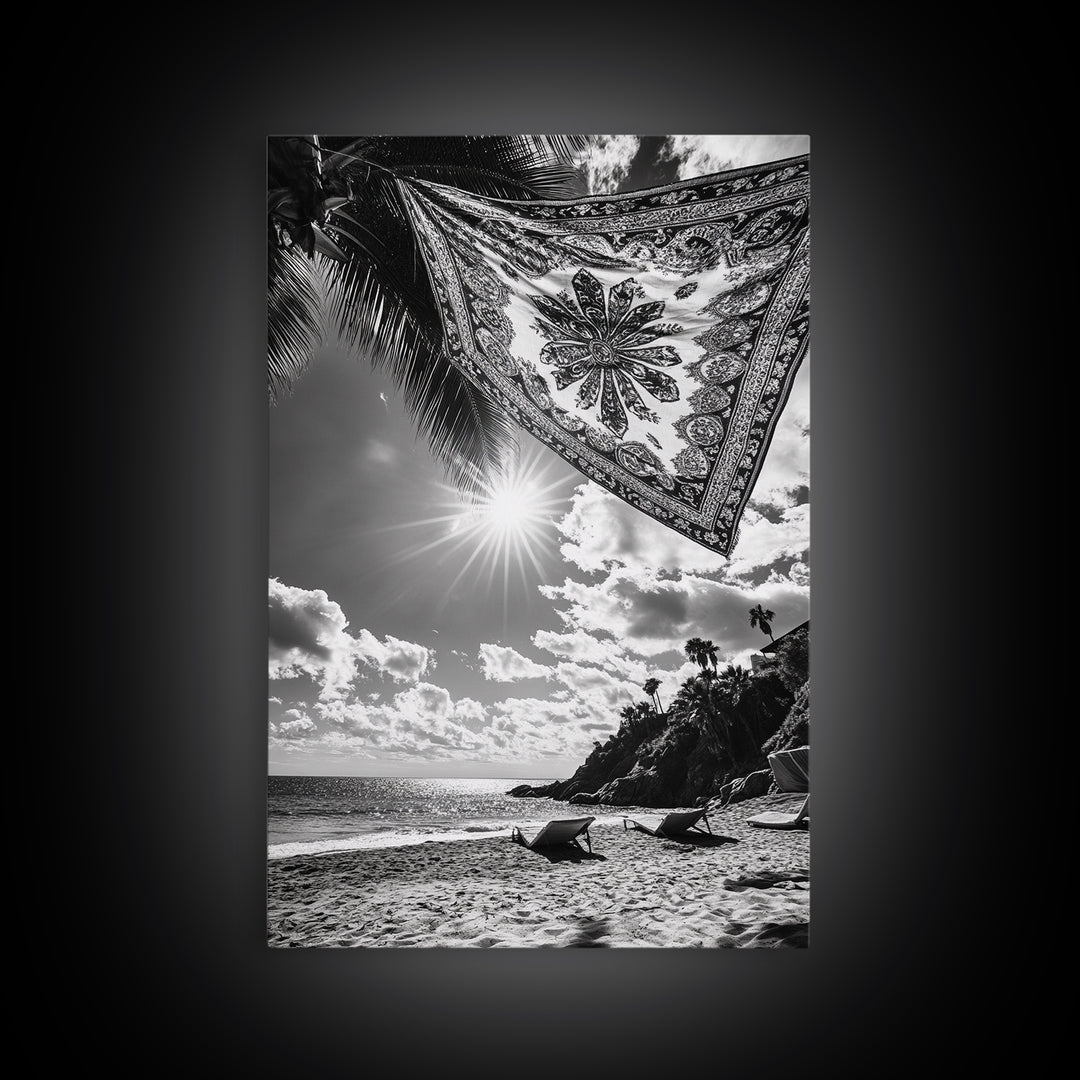 Sunlit Beach, Boho Tapestry, Relaxed Seaside, Canvas Print, Tropical Wall Art, Vacation Home Decor, Modern Boho Vibes, Beach House Wall Decor