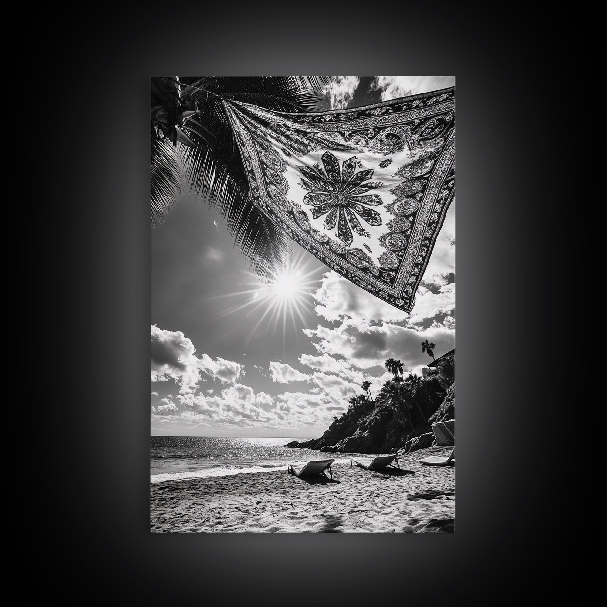 Sunlit Beach, Boho Tapestry, Relaxed Seaside, Canvas Print, Tropical Wall Art, Vacation Home Decor, Modern Boho Vibes, Beach House Wall Decor