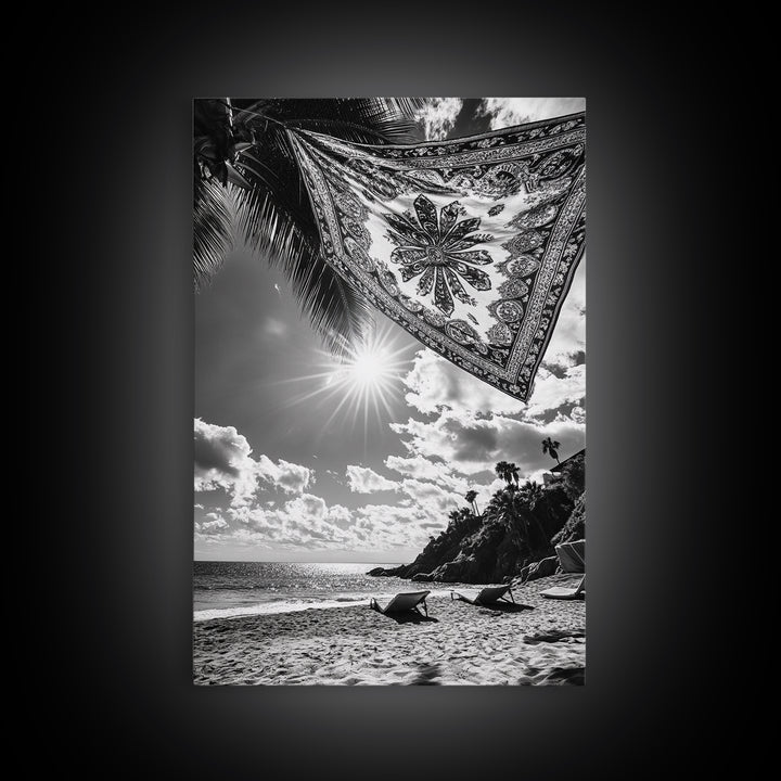 Sunlit Beach, Boho Tapestry, Relaxed Seaside, Canvas Print, Tropical Wall Art, Vacation Home Decor, Modern Boho Vibes, Beach House Wall Decor