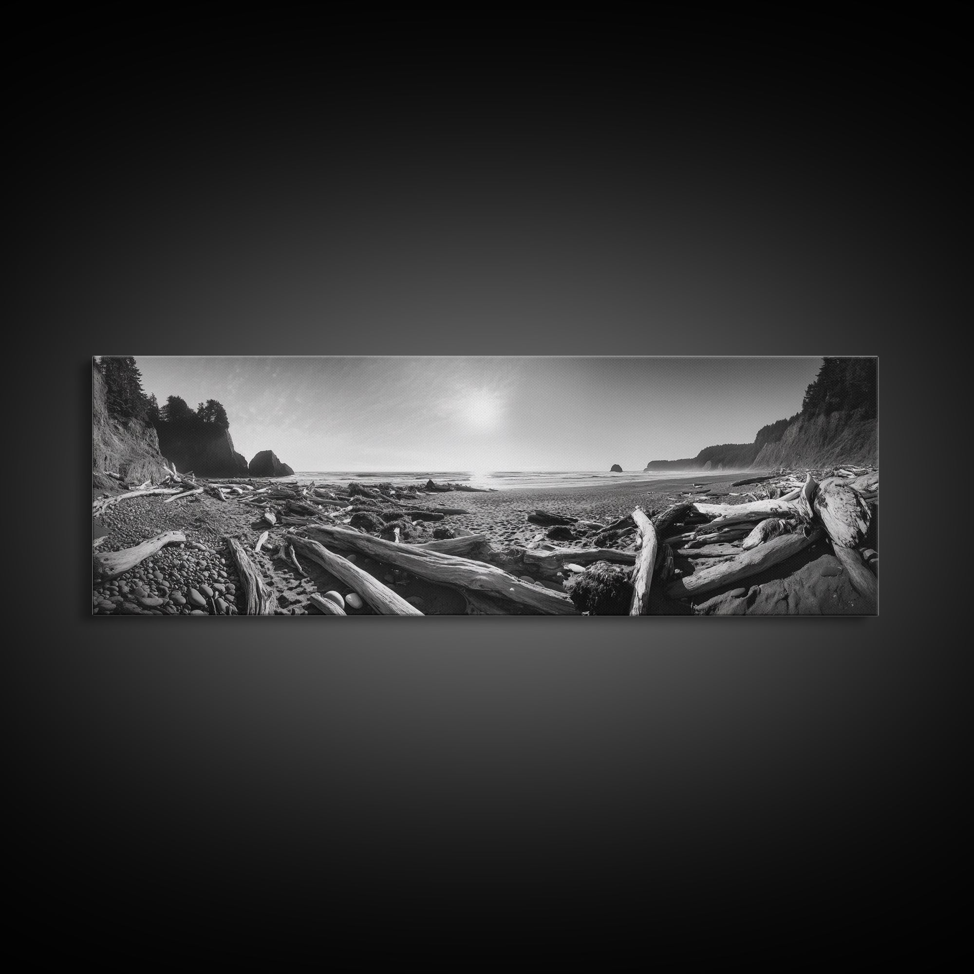 Coastal Driftwood Scene, Rugged Ocean Beach, Moody Nature Landscape, Framed Canvas Print, Rustic Wall Decor, Fall Coastal Photography