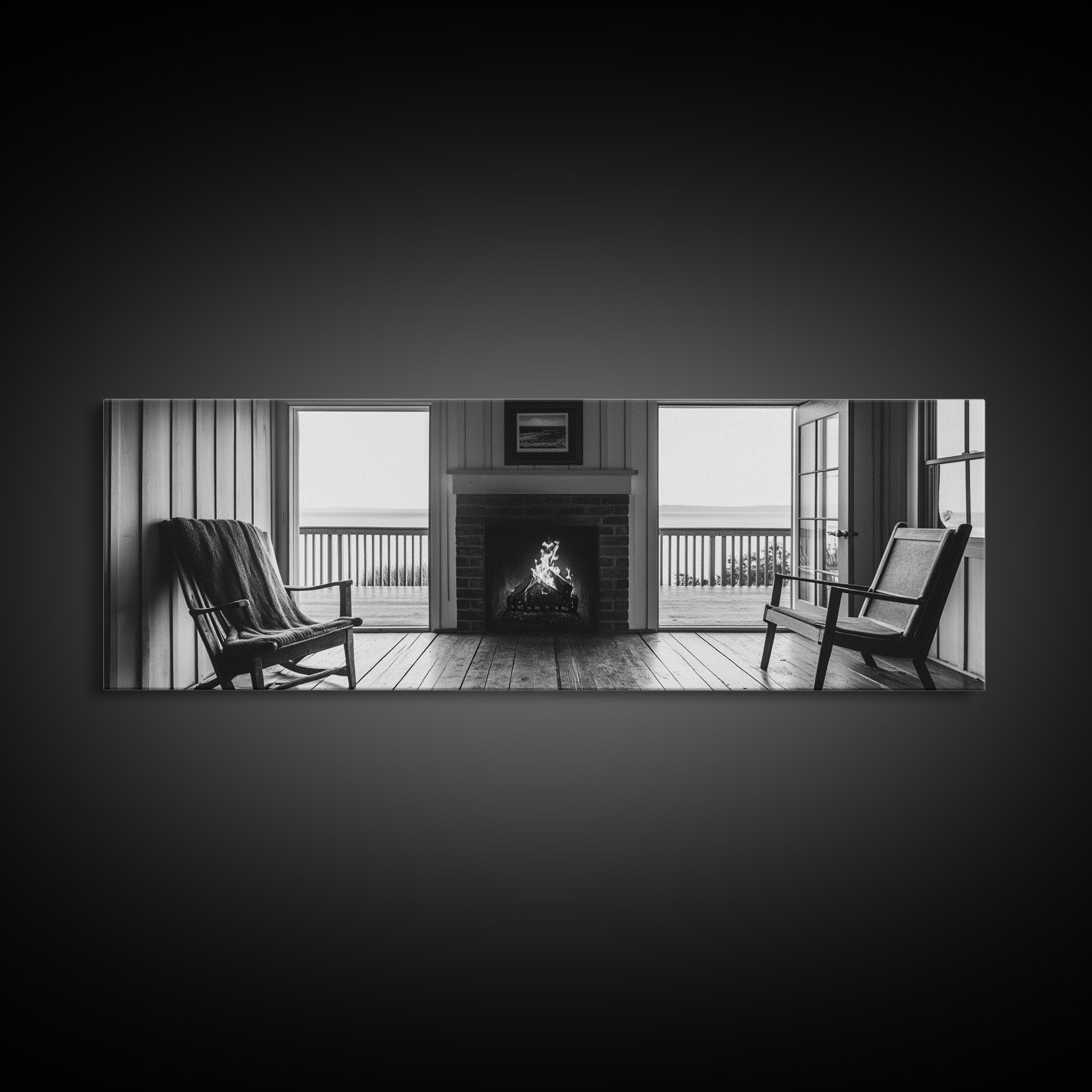 Cozy Fireplace, Cabin View, Warm Interior, Framed Canvas Print, Rustic Wall Art, Living Room Decor, Fall Season Vibe, Hygge Aesthetic