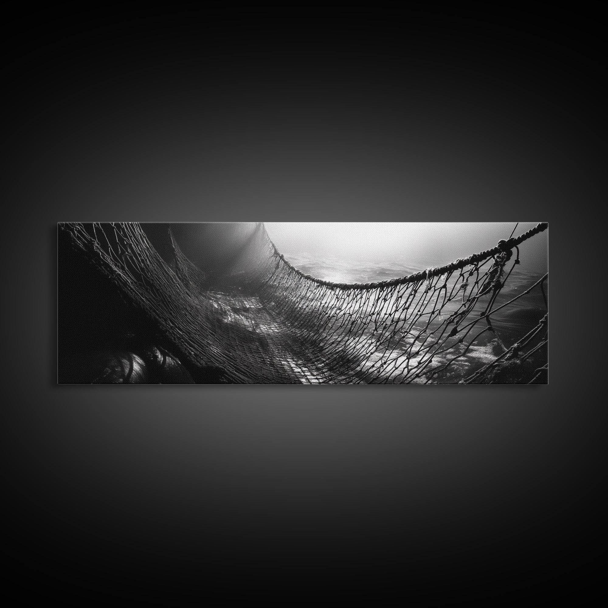 Deep Sea Net, Ocean Mood, Fisherman Style, Framed Canvas Print, Nautical Wall Art, Maritime Decor, Coastal Office Wall Art, Dark Ocean Print