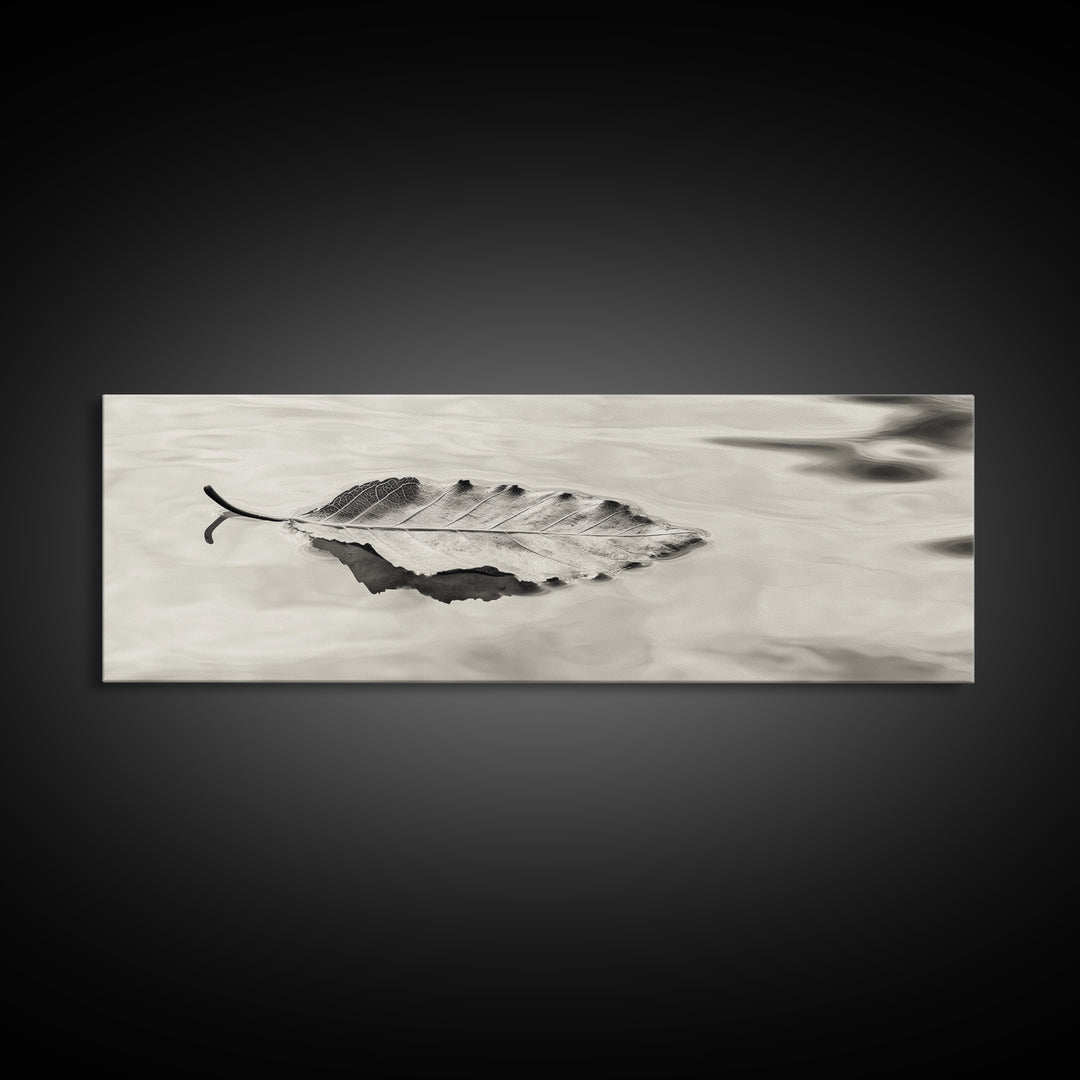 Autumn Leaf, Water Reflection, Nature Minimalism, Floating Stillness, Framed Canvas Print, Fall Wall Art, Neutral Tones, Bathroom Decor