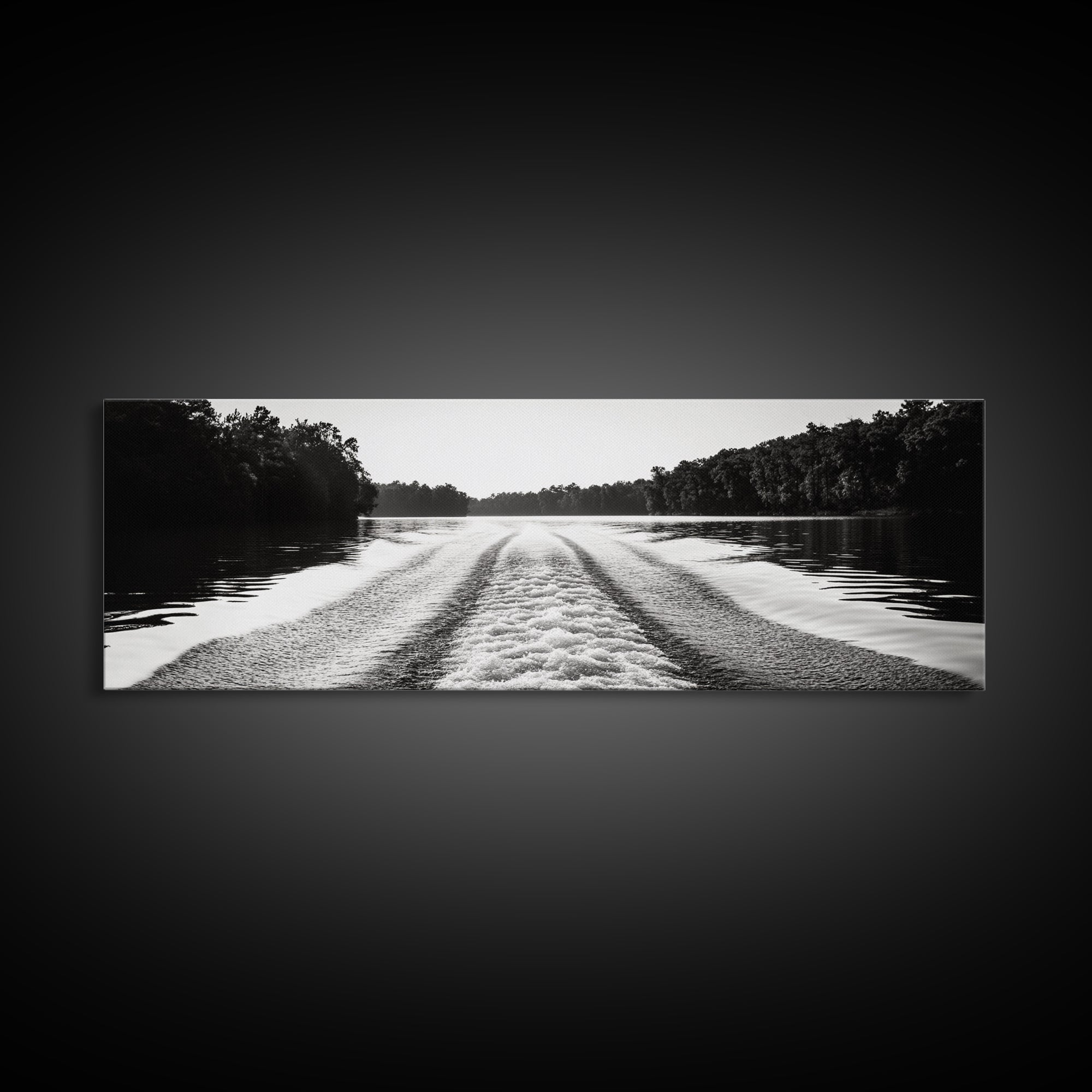 River Wake, Forest Waters, Lake Escape, Framed Canvas Print, Nature Photography, Minimalist Wall Art, Modern Cabin Decor