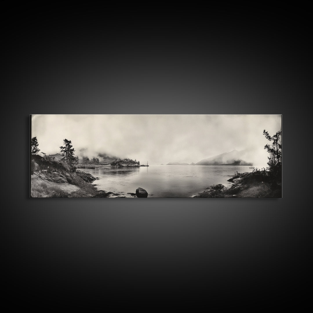 Foggy Coast, Misty Trees, Silent Bay, Canvas Print, Moody Landscape Photography, Bedroom Wall Art, Nature Inspired Decor
