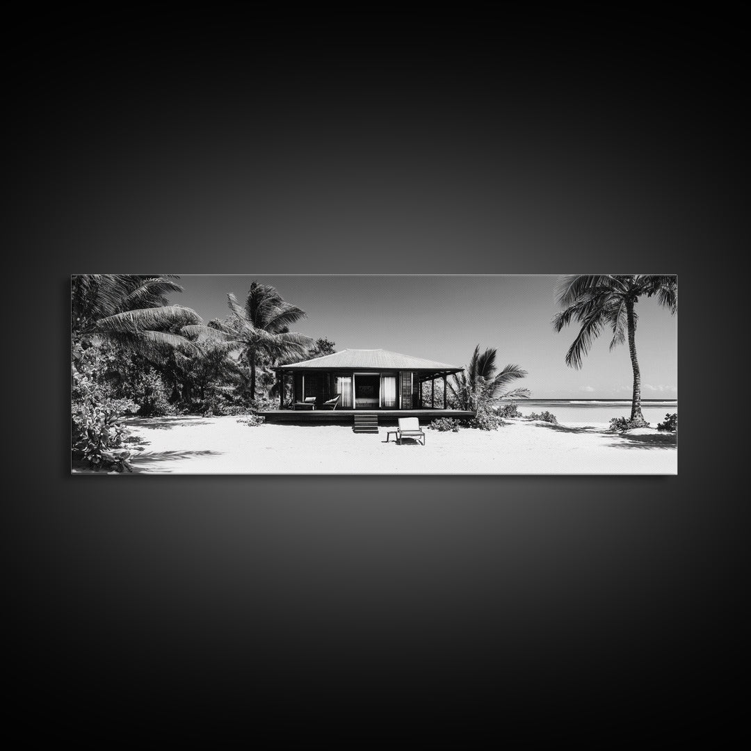 Beach House, Palm Retreat, Tropical Hideaway, Island Dream, Framed Canvas Print, Coastal Wall Art, Bedroom Decor, Tropical Vacation Aesthetic