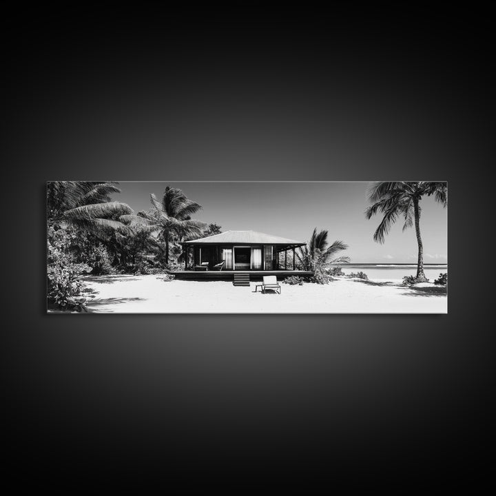 Beach House, Palm Retreat, Tropical Hideaway, Island Dream, Framed Canvas Print, Coastal Wall Art, Bedroom Decor, Tropical Vacation Aesthetic