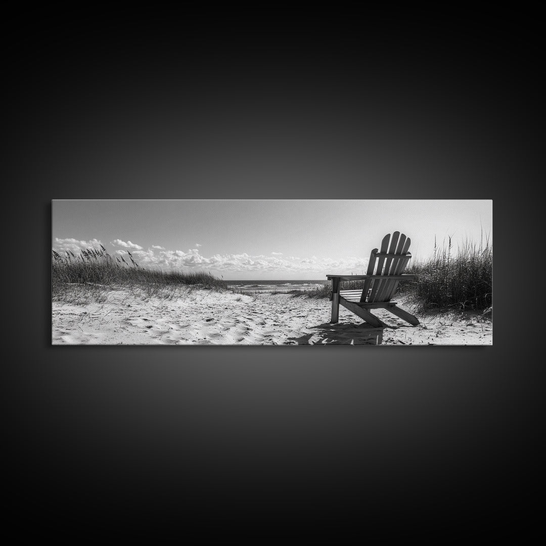 Sand Dunes, Beach Chair, Sea Grasses, Ocean Path, Framed Canvas Print, Coastal Wall Art, Relaxation Theme, Minimalist Beach House Decor