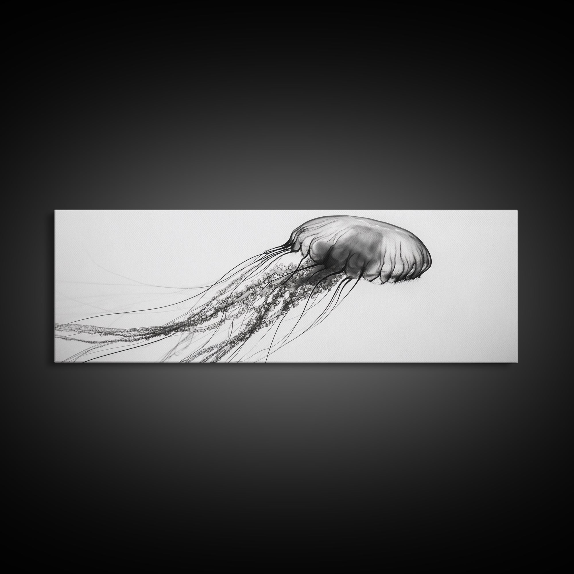 Jellyfish, Ocean Flow, Underwater Beauty, Canvas Print, Marine life wall decor, Coastal bathroom art, Minimalist ocean art, Black and white