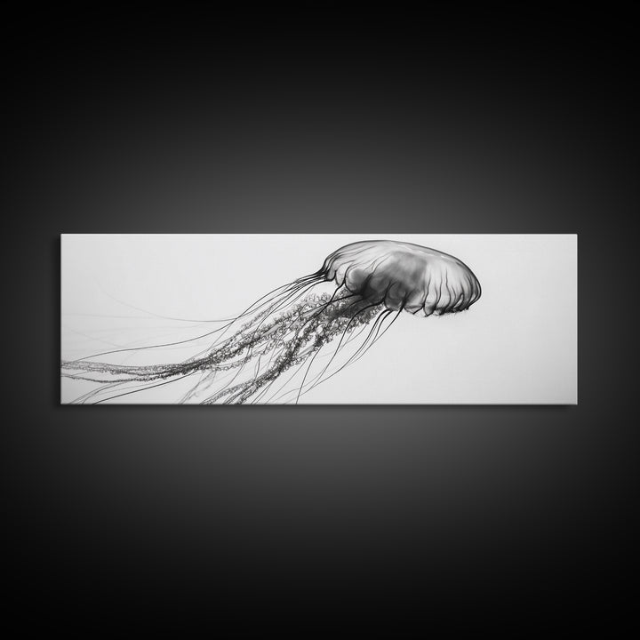 Jellyfish, Ocean Flow, Underwater Beauty, Canvas Print, Marine life wall decor, Coastal bathroom art, Minimalist ocean art, Black and white