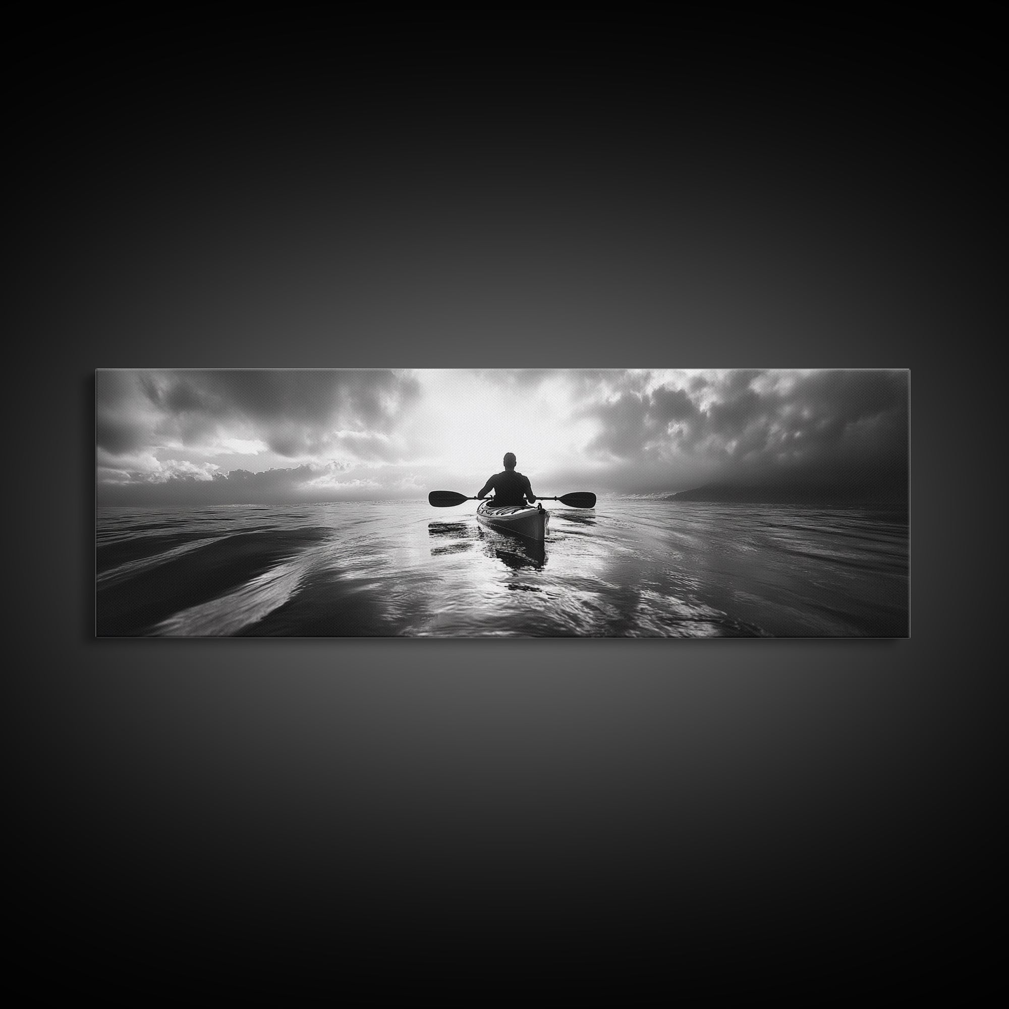 Kayaking, Sea Journey, Ocean Paddle, Canvas Print, Outdoor adventure wall art, Moody landscape, Modern living room decor, Wilderness art