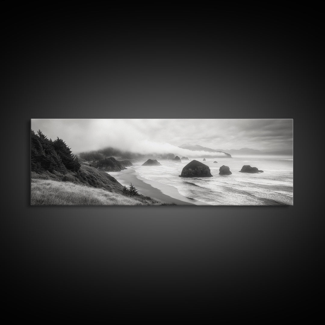 Pacific Coast, Misty Cliffs, Ocean Rocks, Moody Beach Scene, Canvas Print, Modern Nature Decor, Living Room Wall Art, Coastal Landscape