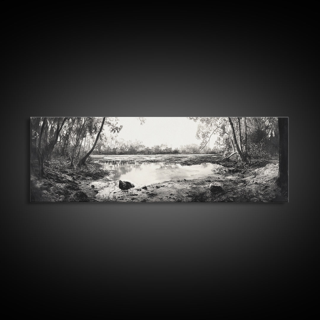 Swamp Scene, Wetlands Wall Art, Nature Reflection Print, Framed Canvas Print, Rustic Living Room Art, Earthy Tones, Woodland Decor