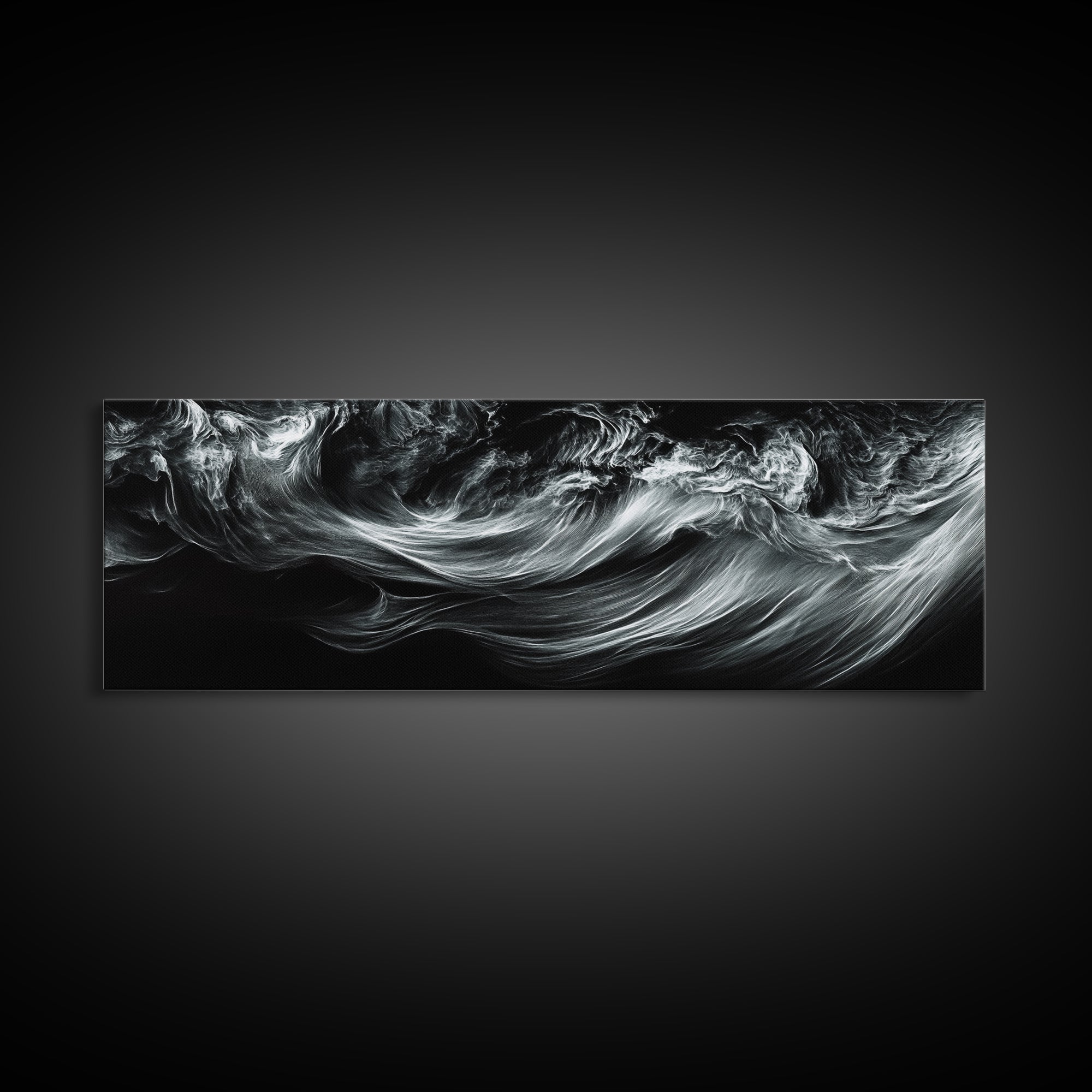 Abstract Ocean Waves, Motion Energy Art, Black and White Fluid Lines, Framed Canvas Print, Modern Wall Art, Minimalist Living Room