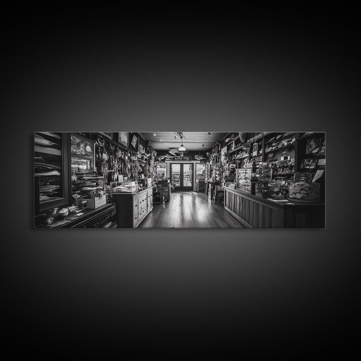 Vintage Shop, Curio Store, Rustic Nostalgia, Framed Canvas Print, Eclectic Wall Art, Bar Decor, Moody Retro Interior Accent