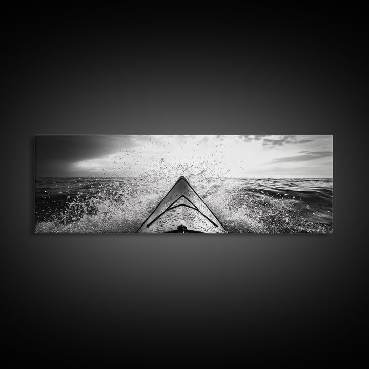 Ocean Kayak Splash, Adventure Wall Art, Ocean Motion, Black And White Canvas Print, Modern Decor, Nautical Style, Sports Lover Gift