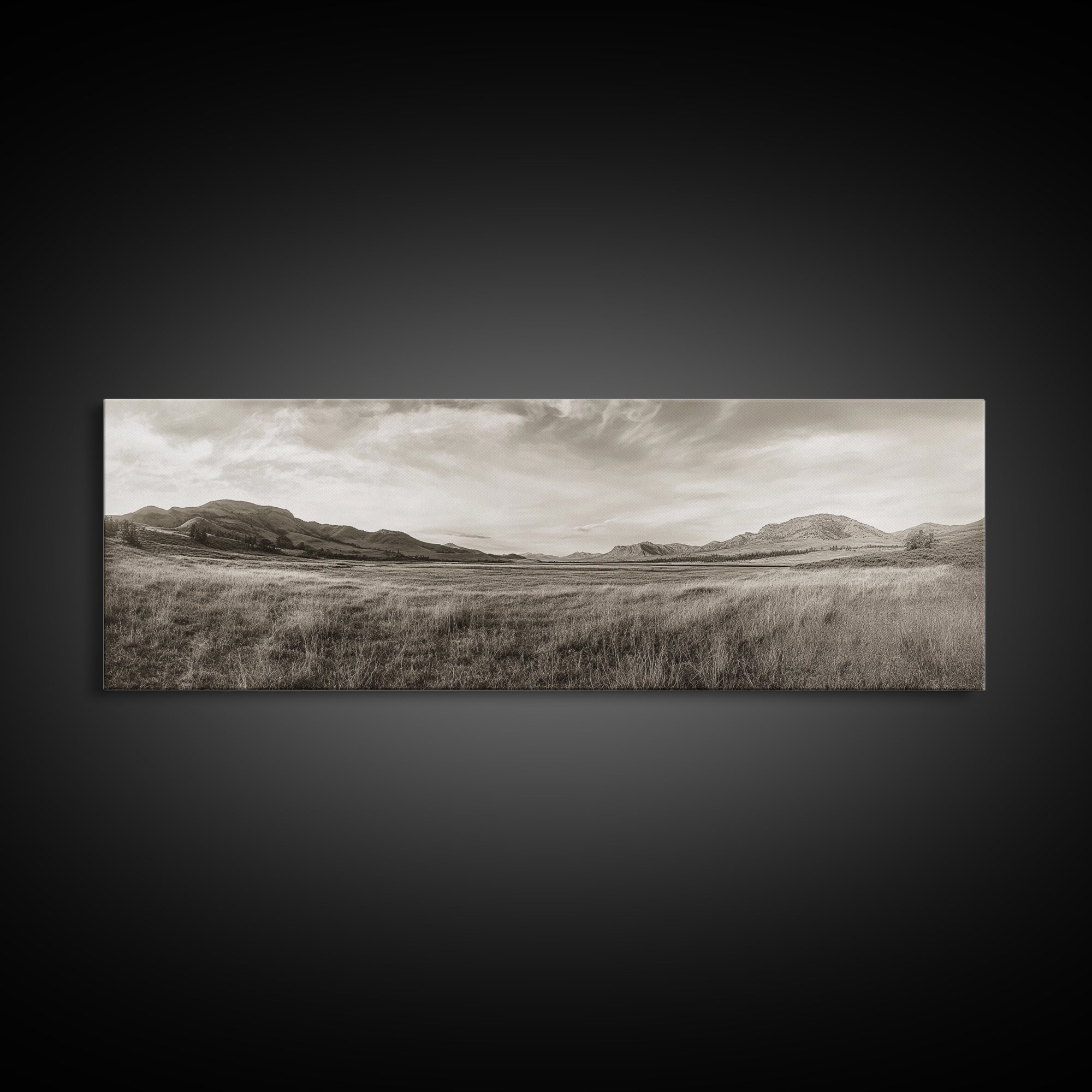 Golden Prairie, Mountain Horizon, Rustic Calm, Canvas Print, Fall Wall Art, Country Living Room Decor, Neutral Tones Photography