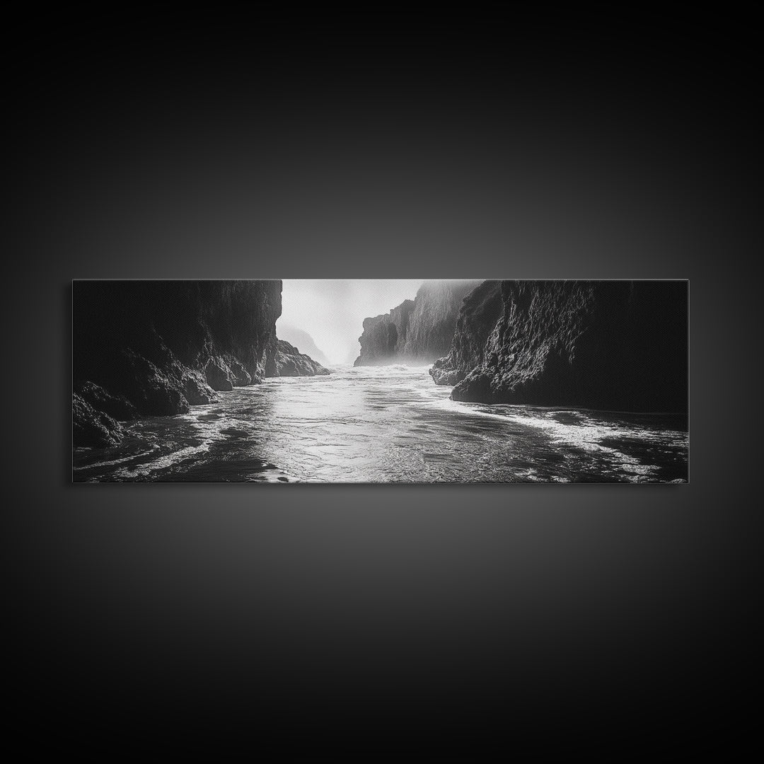 Ocean Cliff Passage, Dramatic Seascape Art, Moody Coastal Photography, Canvas Print, Dark Academic Wall Decor, Bedroom Statement Piece