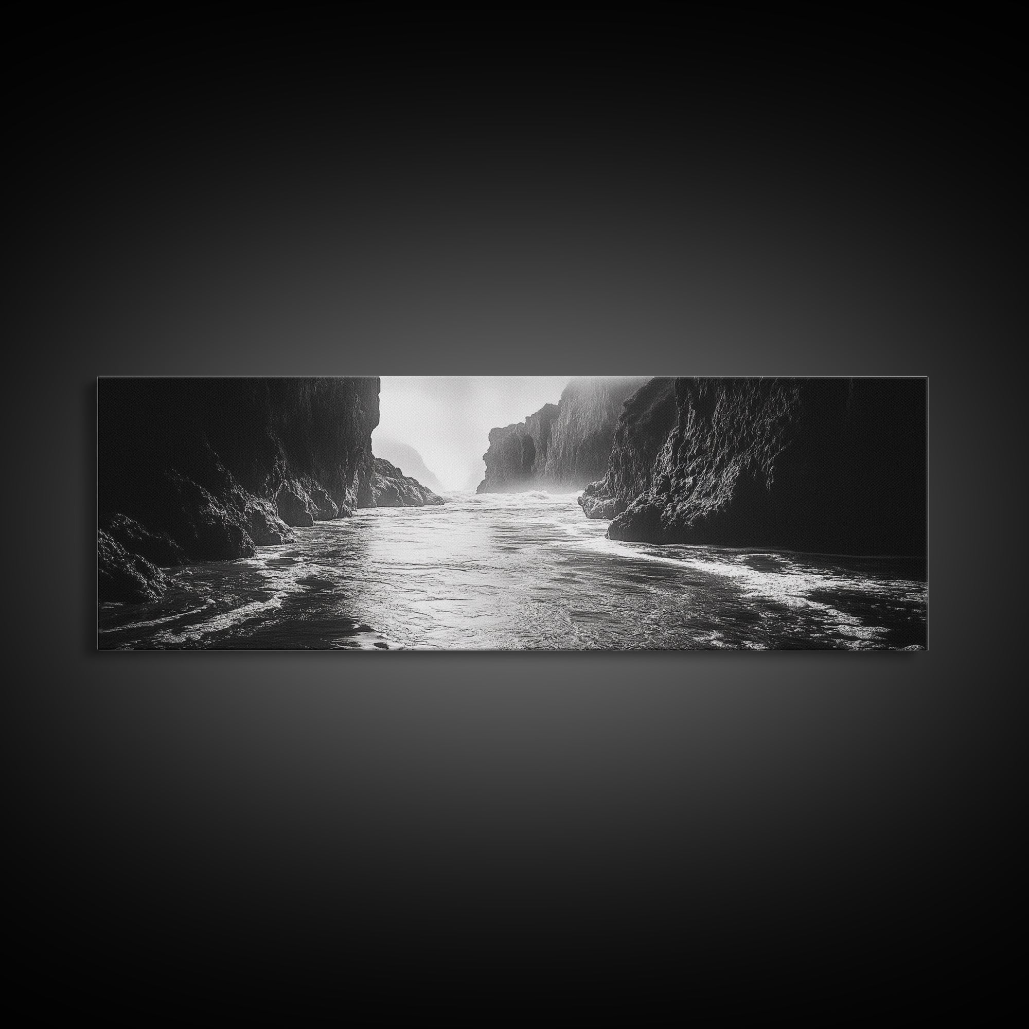 Ocean Cliff Passage, Dramatic Seascape Art, Moody Coastal Photography, Canvas Print, Dark Academic Wall Decor, Bedroom Statement Piece