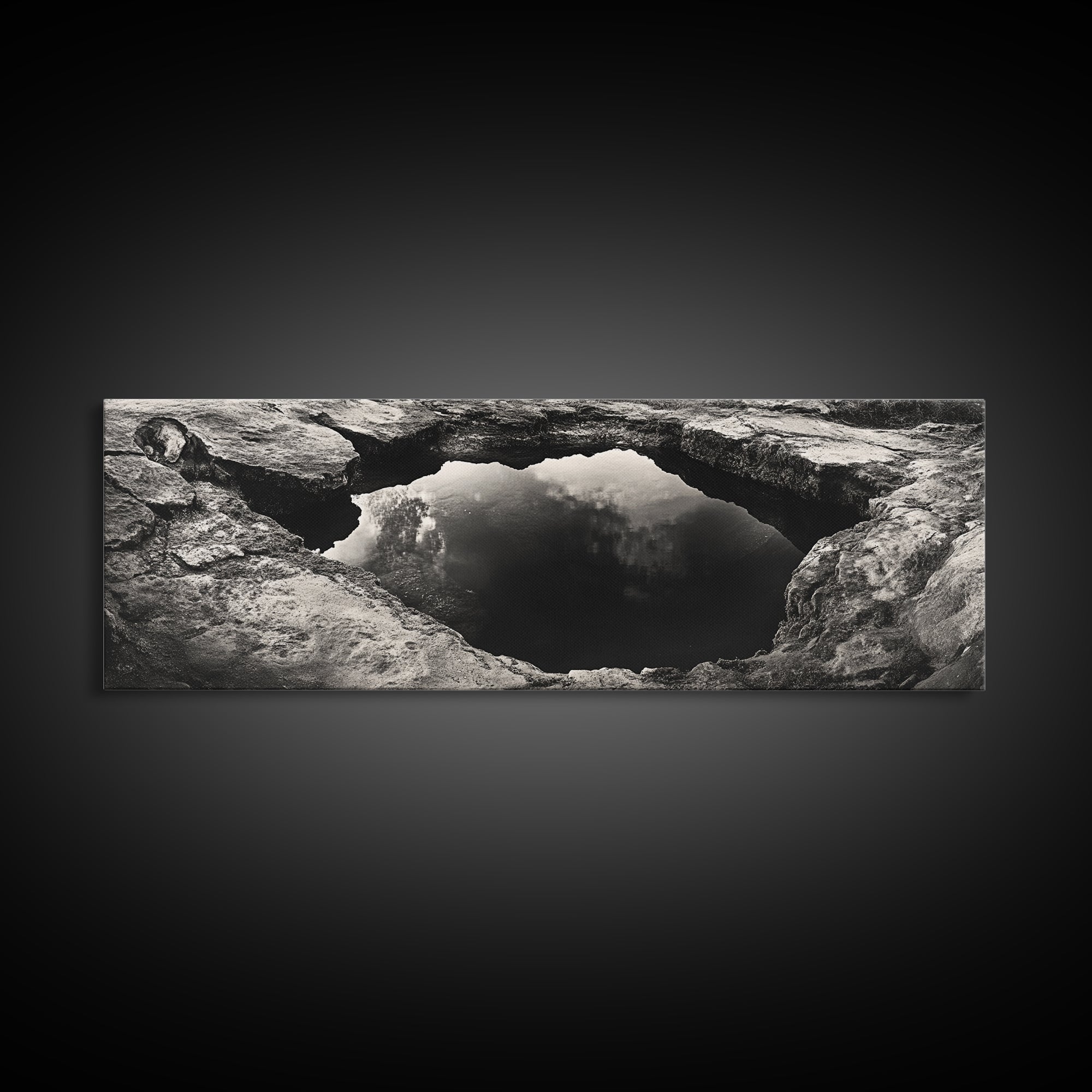 Natural Rock Pool, Moody Water Reflection, Rustic Earth Photography, Canvas Print, Zen Bathroom Wall Art, Minimalist Nature Decor