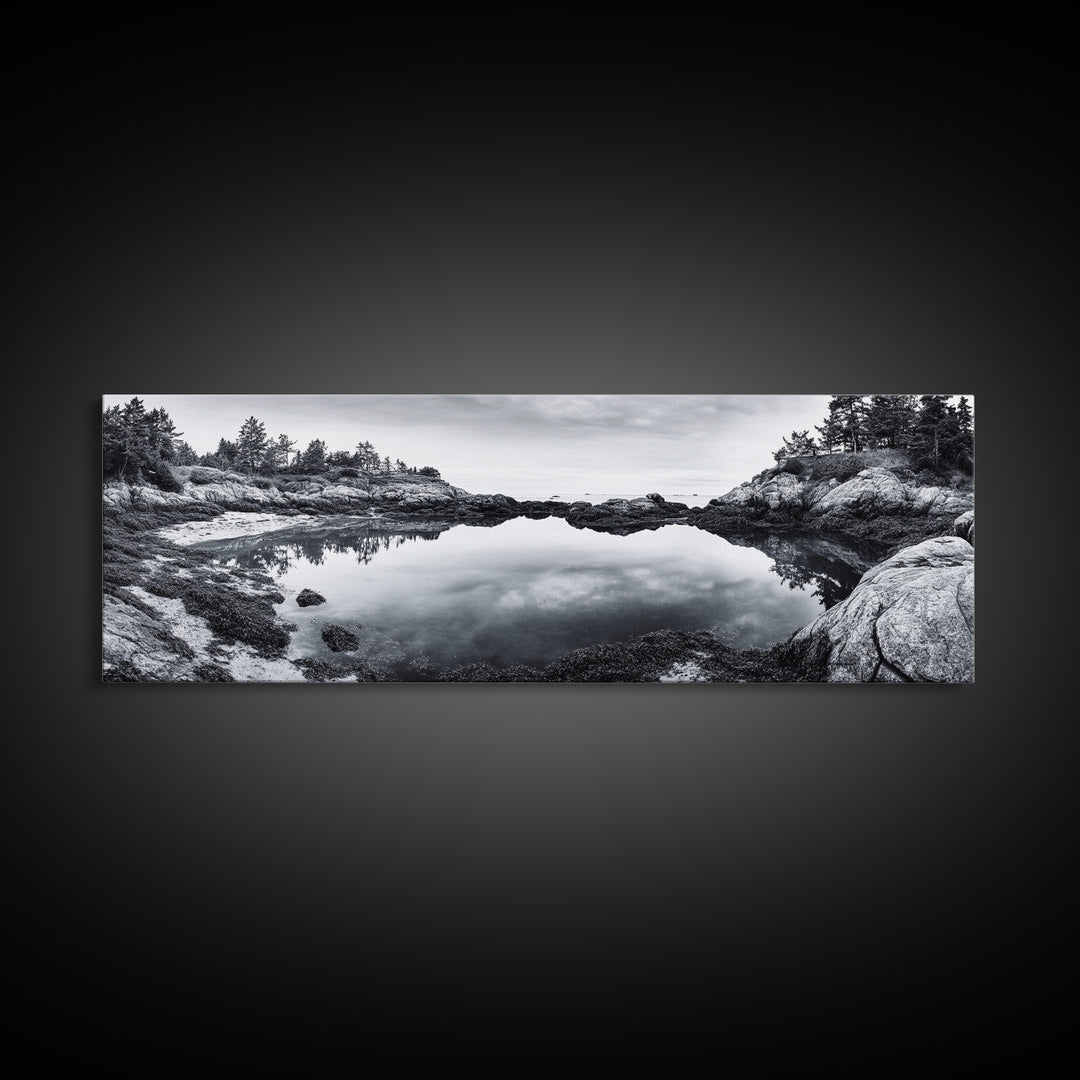 Coastal Reflections, Tide Pool, Rocky Shoreline, Framed Canvas Print, Seaside Nature Art, Minimalist Coastal Decor, Zen Bathroom Art