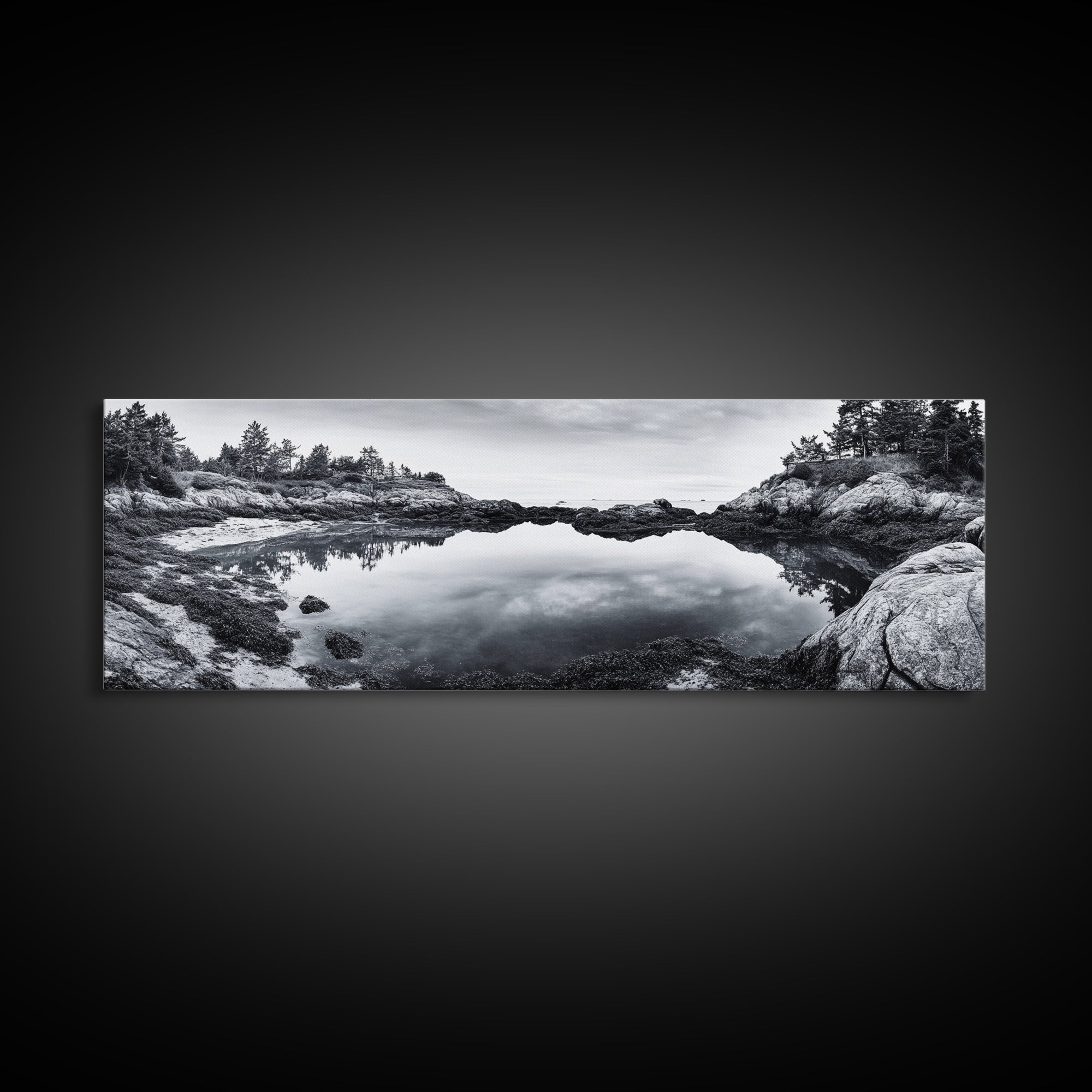 Coastal Reflections, Tide Pool, Rocky Shoreline, Framed Canvas Print, Seaside Nature Art, Minimalist Coastal Decor, Zen Bathroom Art