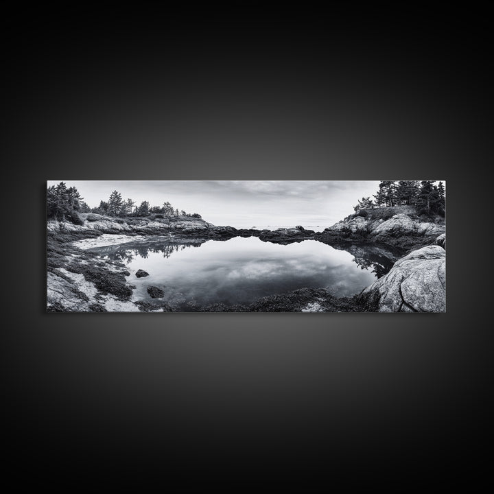 Coastal Reflections, Tide Pool, Rocky Shoreline, Framed Canvas Print, Seaside Nature Art, Minimalist Coastal Decor, Zen Bathroom Art