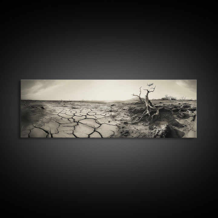 Cracked Earth Drought, Barren Landscape, Nature Drama, Earth Tones, Framed Canvas Print, Fall Wall Art, Study Room Decor, Minimalist Style