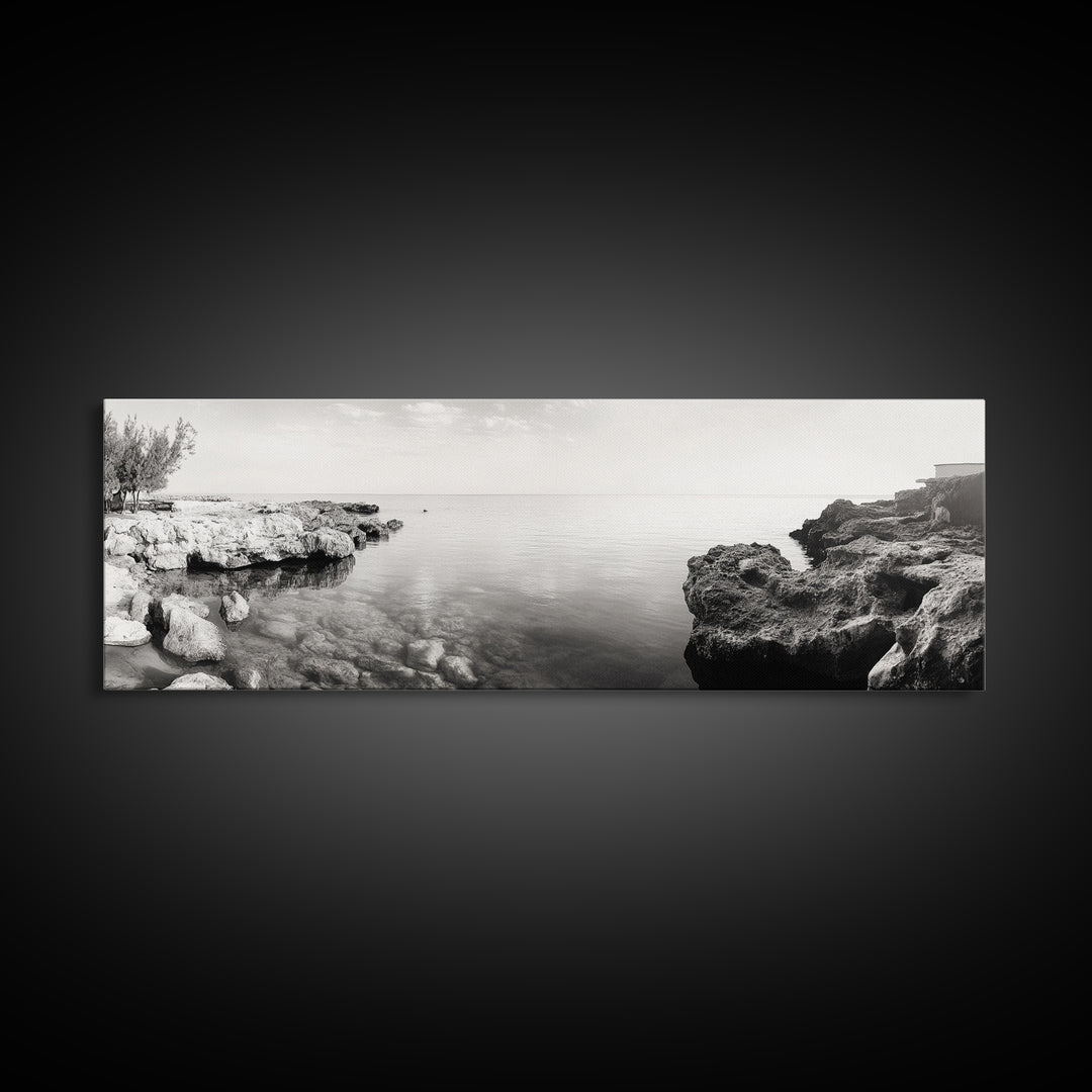 Coastal Rock Pool, Ocean Reflection, Natural Serenity, Peaceful Seascape, Framed Canvas Print, Zen Wall Art, Office Decor, Minimalist Look