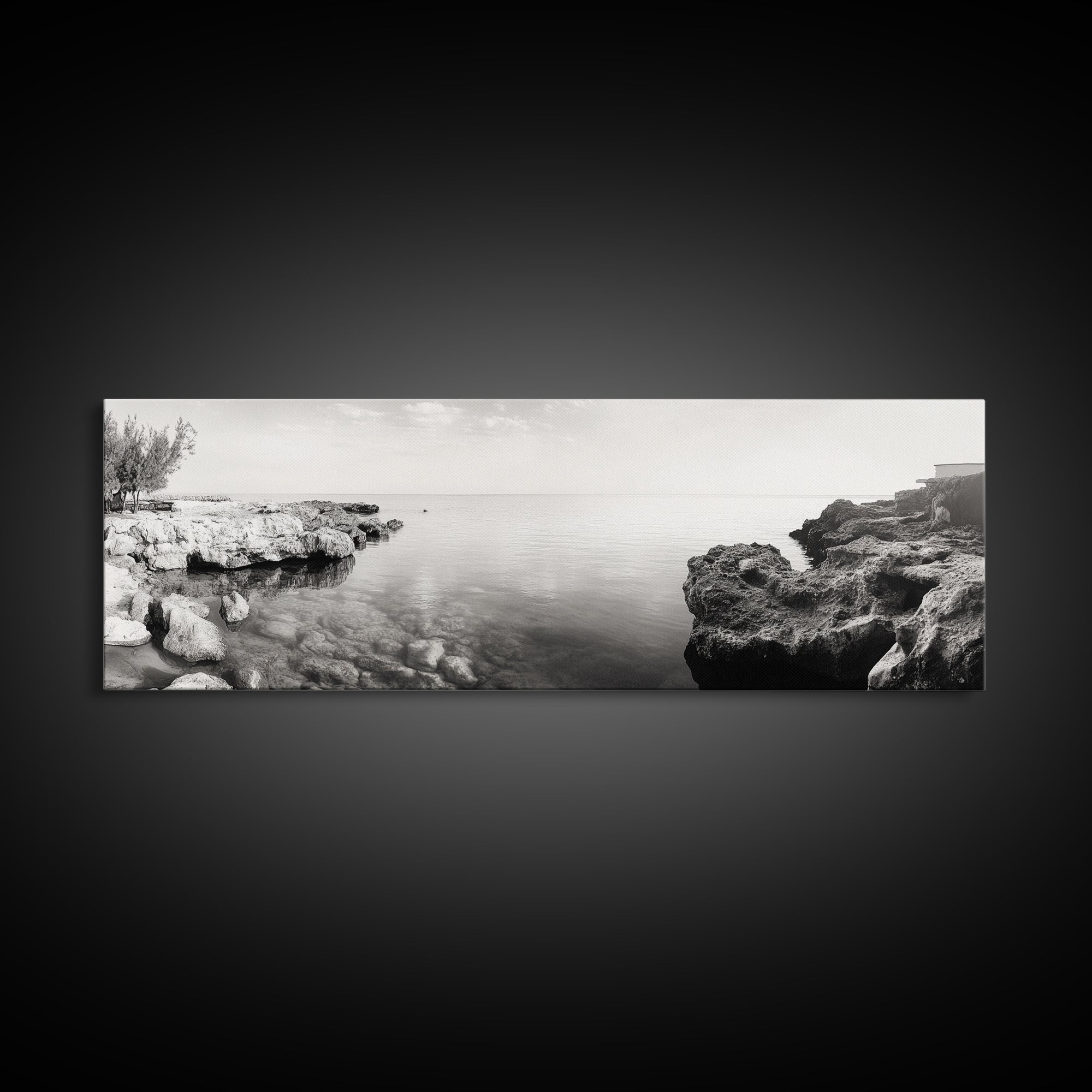 Coastal Rock Pool, Ocean Reflection, Natural Serenity, Peaceful Seascape, Framed Canvas Print, Zen Wall Art, Office Decor, Minimalist Look