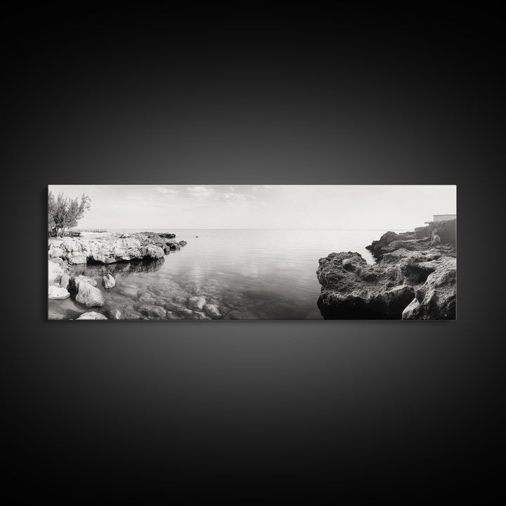 Coastal Rock Pool, Ocean Reflection, Natural Serenity, Peaceful Seascape, Framed Canvas Print, Zen Wall Art, Office Decor, Minimalist Look