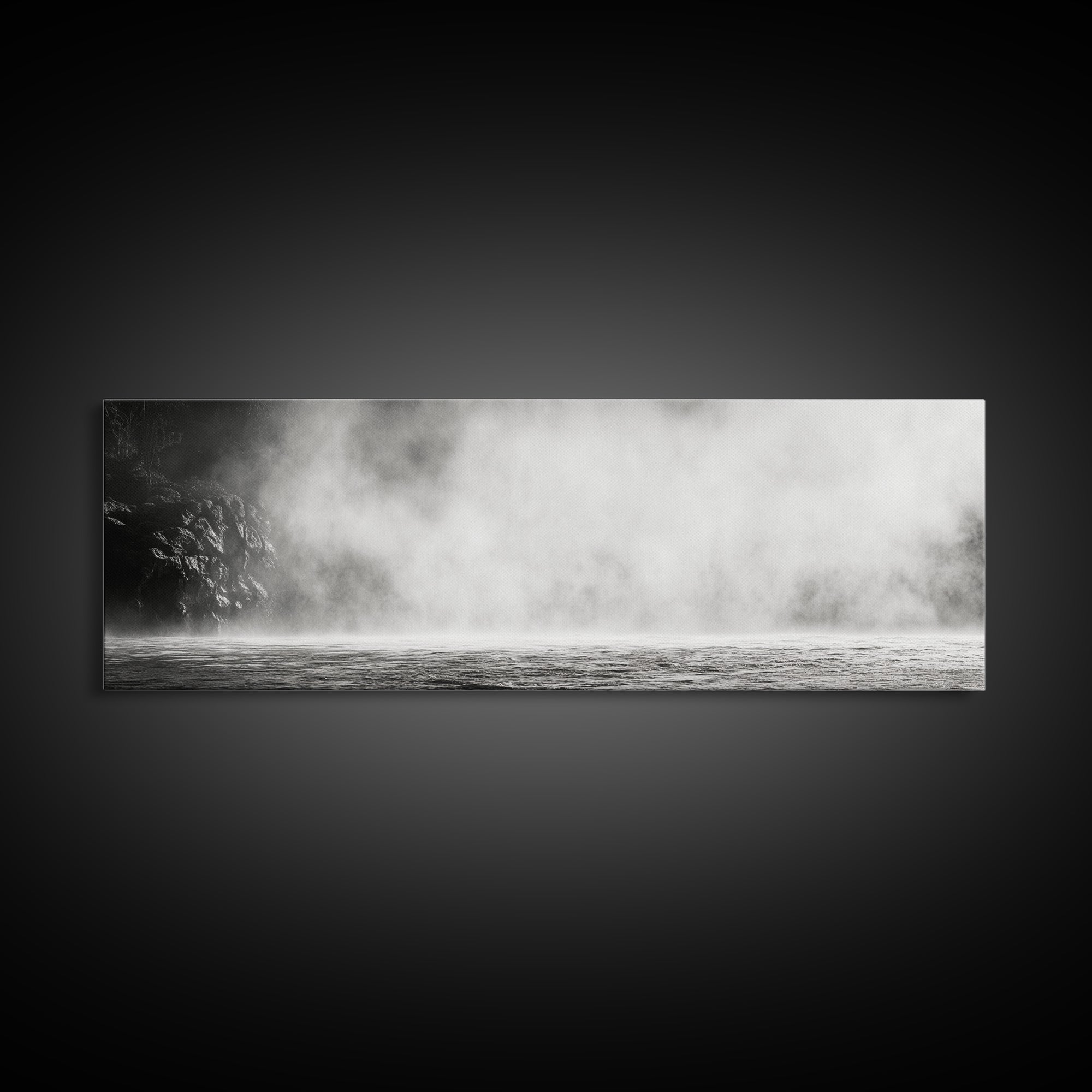 Waterfall Mist Scene, Nature Wall Decor, Canvas Print, Modern Minimalist Art, Neutral Tones, Living Room Wall Art, Black White Landscape