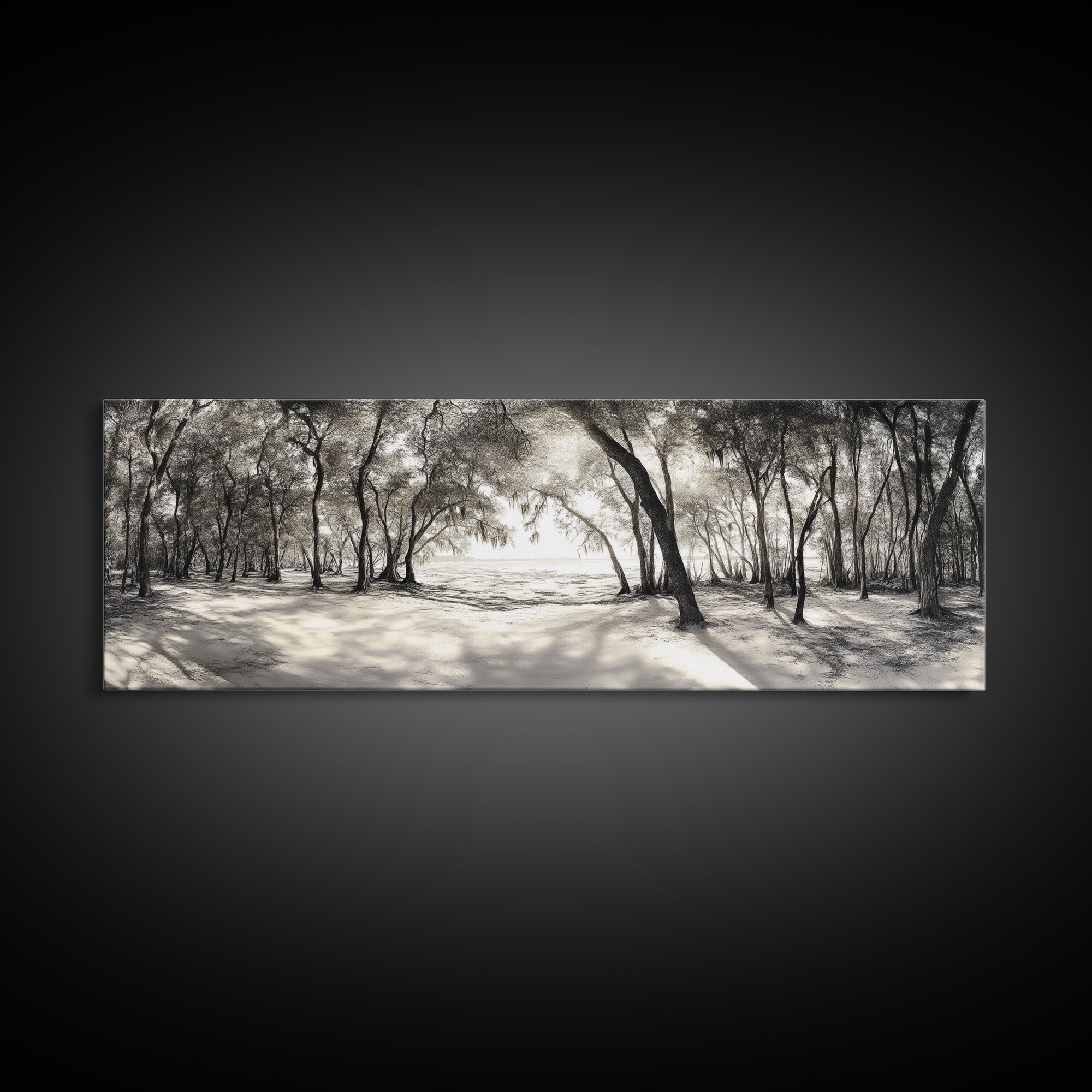 Dreamy Beach Forest, Sepia Trees, Canvas Print, Nature Wall Decor, Fall Bedroom Art, Rustic Woodland Landscape, Tree Shadow Light