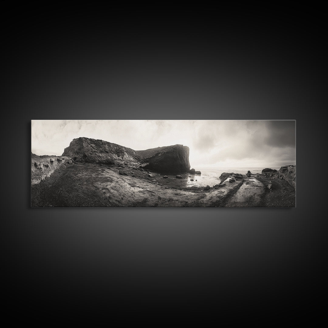 Rocky Coastal Path, Ocean Horizon View, Canvas Print, Neutral Earth Tones, Rustic Wall Art, Beach Landscape Photography, Grunge Nautical Art