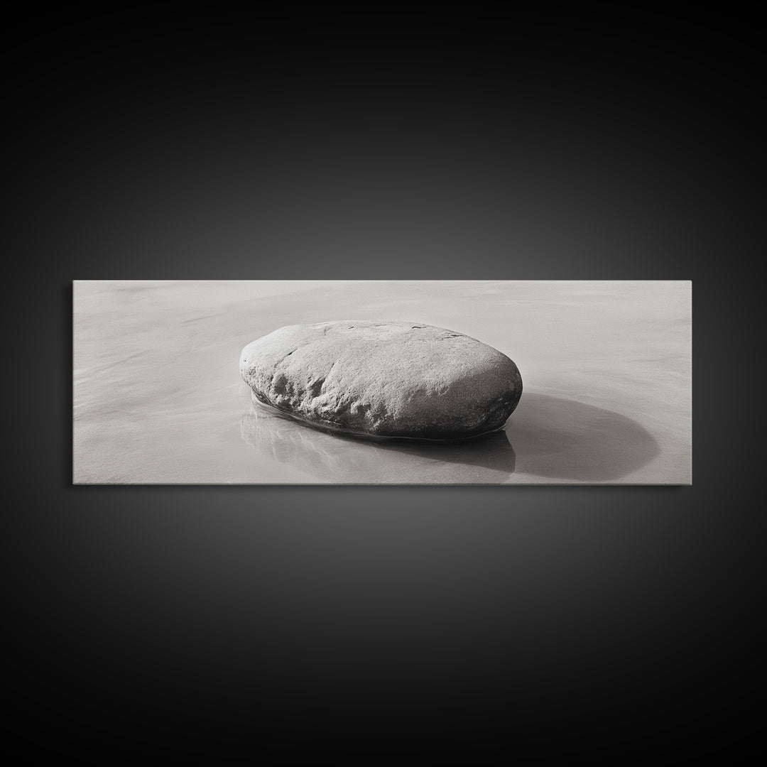 Smooth Beach Rock, Minimal Seascape, Zen Coastal Decor, Tranquil Framed Canvas Print, Modern Spa or Bedroom Wall Art